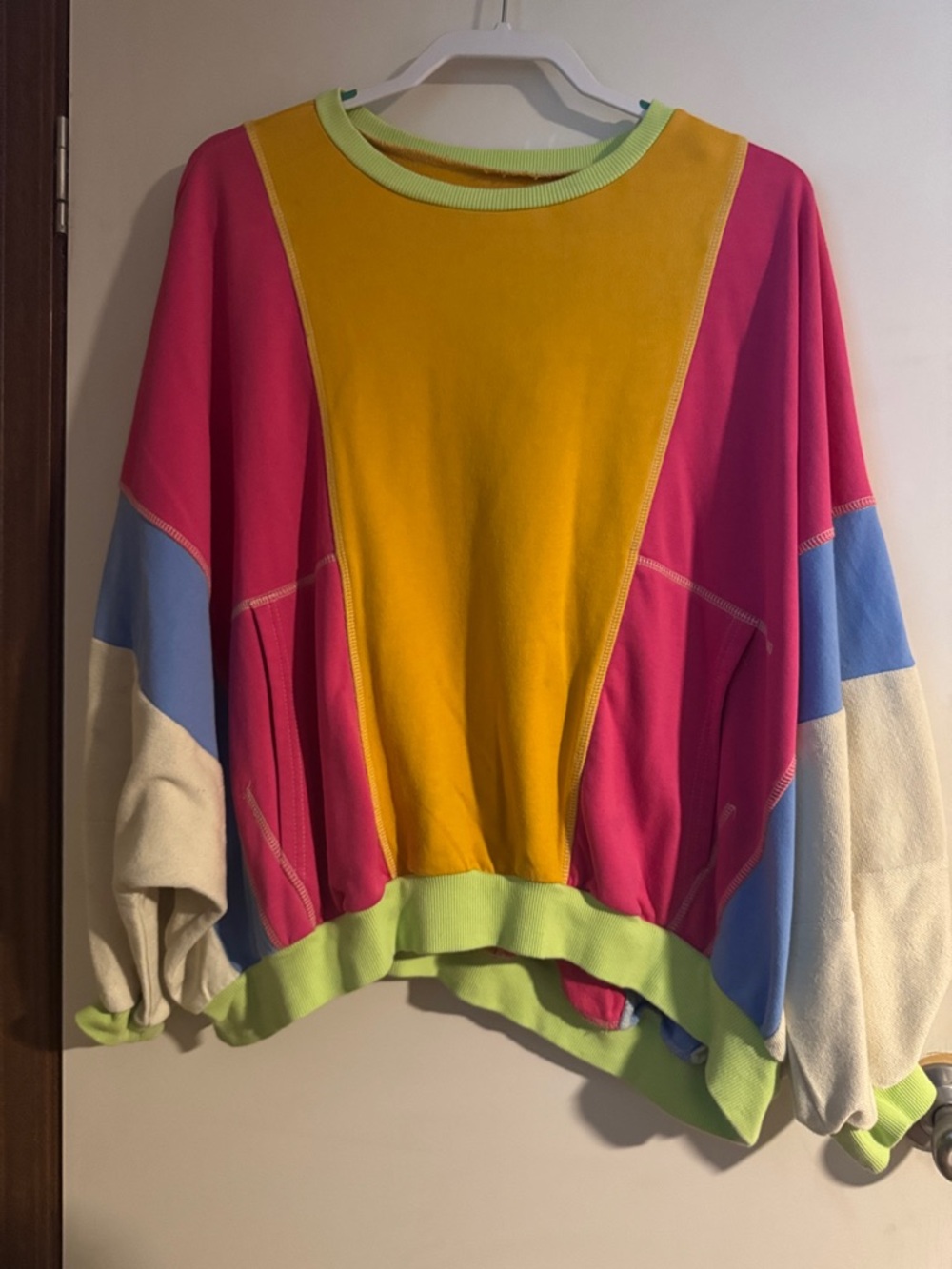 Colorblock Oversized Sweatshirt - Pink, Yellow & Blue